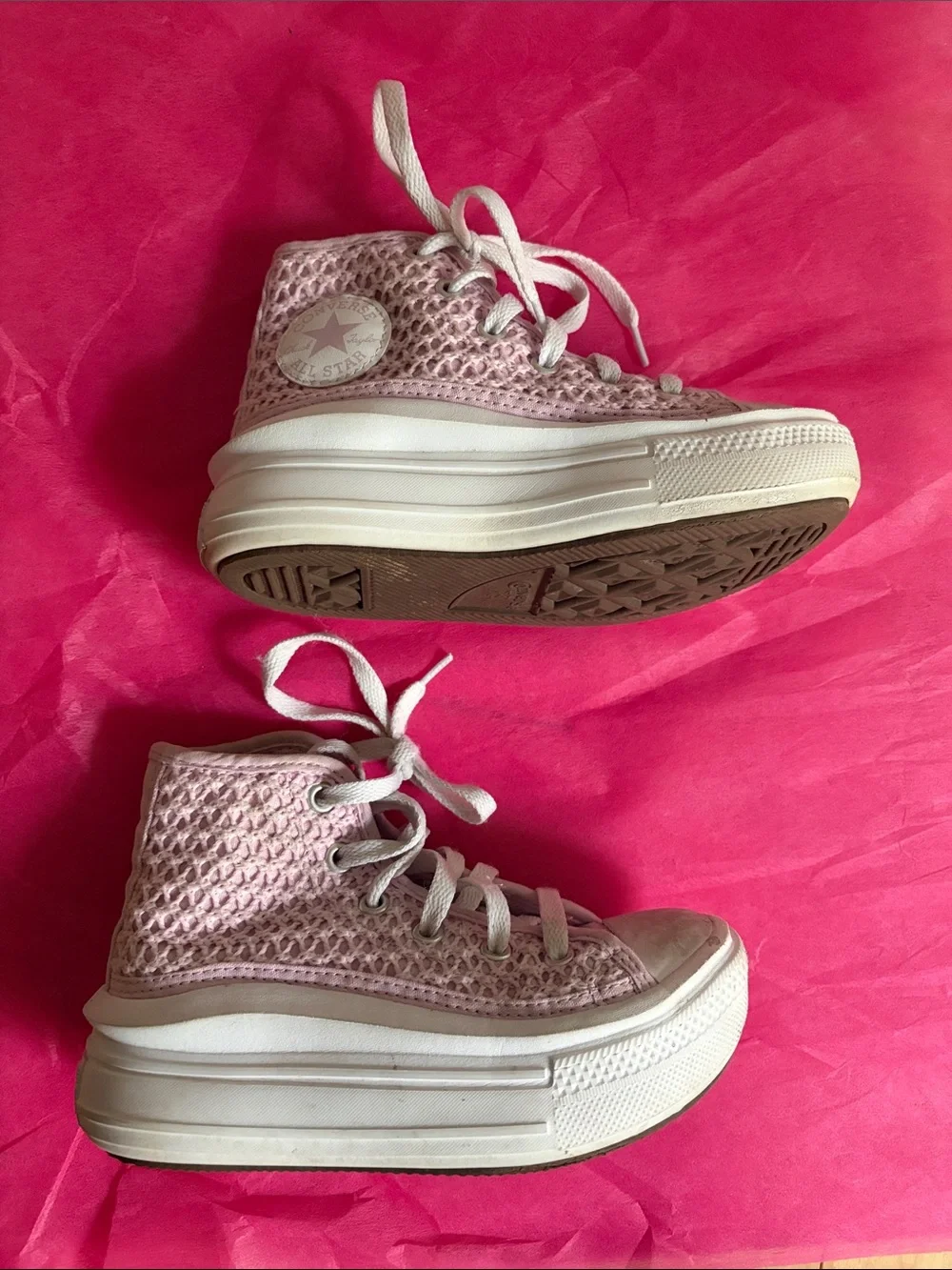 Converse Pink Knit Platform High Top Sneakers